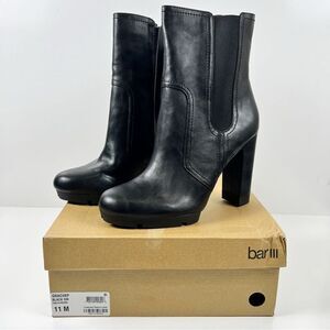 Bar III Graciie Black Faux Leather Chelsea Boots Platform Chunky Heel 11M NEW